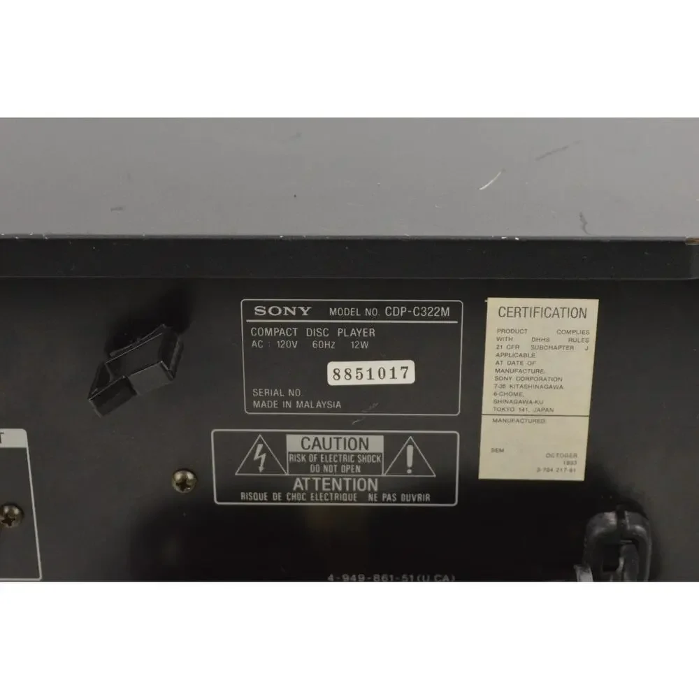 Sony CDP-C322M 5 Disc CD Changer Carousel Player Compact Disc Vintage